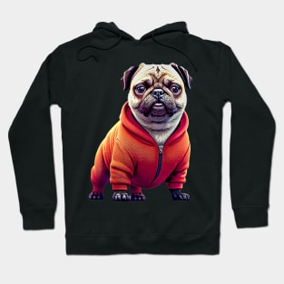 Cute Pug in Gangsta Prisoner Costume - Adorable Dog in Hip Hop Jail Outfit Hoodie